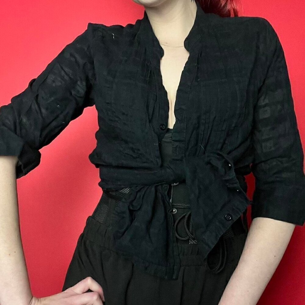 George / sheer ruffled and checkered button up blouse 🖤🖤​​​​​​​​​​​​​